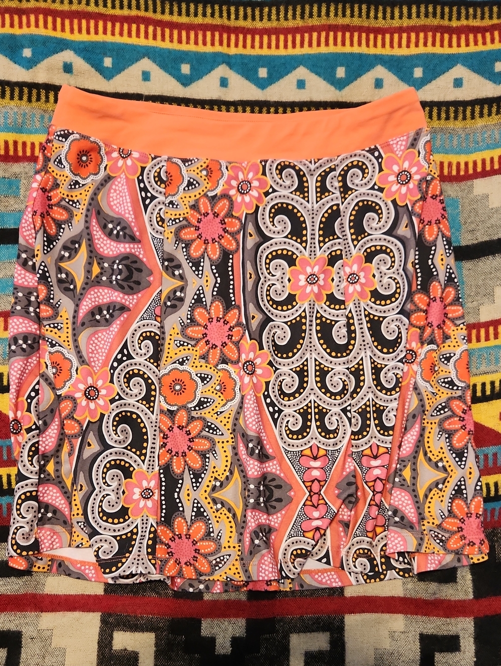 Prana Coral Pink Orange Paisley Skirt